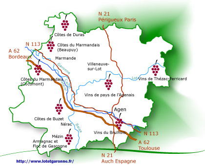 carte des vignobles du Lot et Garonne>